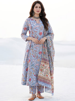 Aina Reena Set Of Kali Kurta Pants & Dupatta