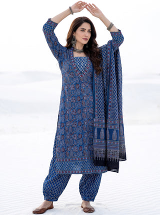 Aina Nazar- Set of Kurta Salwar Pants & Kota Dupatta - KS120J2680D
