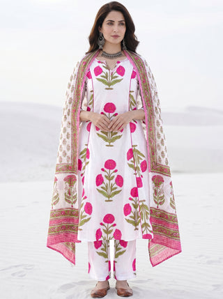 Aina Vrinda Set Of Kali Kurta Pants & Dupatta