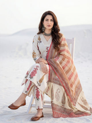 Aina Beena Set Of Kurta Pants Kota Dupatta