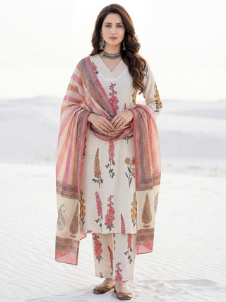Aina Beena Set Of Kurta Pants Kota Dupatta