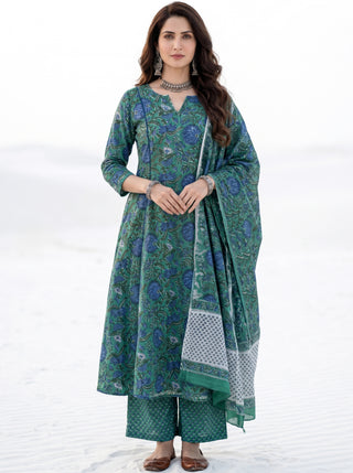 Aina Lihaaj Set Of Kali Kurta Palazzo & Dupatta