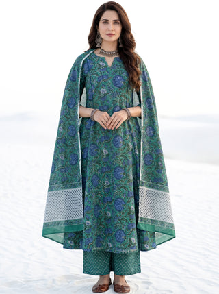 Aina Lihaaj Set Of Kali Kurta Palazzo & Dupatta