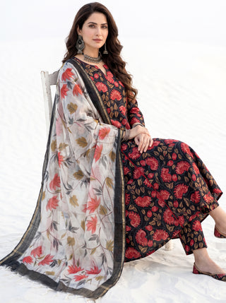 Aina Rasha Set Of Kali Kurta Pants & Dupatta