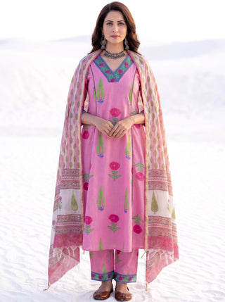 Aina Shahar Set Of Kali Kurta Pants & Dupatta
