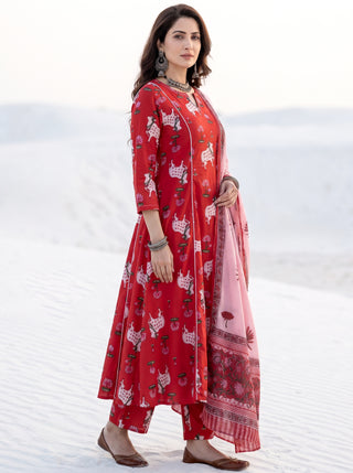 Aina Rasm Set Of Kali Kurta Pants & Dupatta
