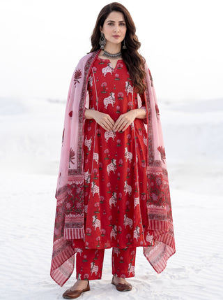 Aina Rasm Set Of Kali Kurta Pants & Dupatta