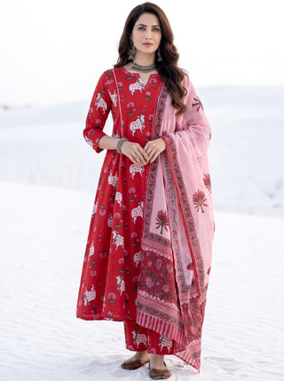 Aina Rasm Set Of Kali Kurta Pants & Dupatta