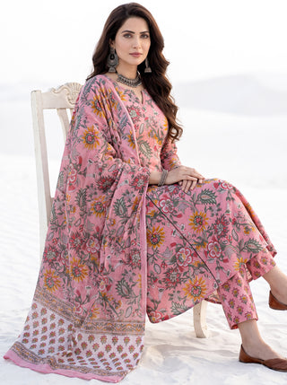 Aina Jumani Set Of Kali Kurta Pants & Dupatta