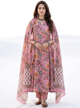 Aina Jumani Set Of Kali Kurta Pants & Dupatta