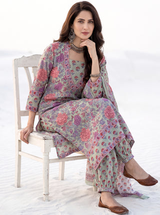 Aina Niyati Set Of Kali Kurta Pants & Dupatta
