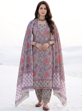 Aina Niyati Set Of Kali Kurta Pants & Dupatta