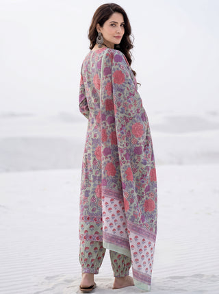 Aina Niyati Set Of Kali Kurta Pants & Dupatta