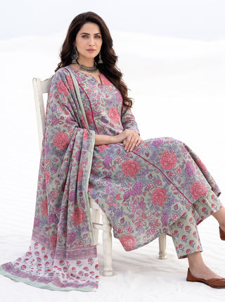 Aina Ektara Set Of Kali Kurta Pants & Dupatta