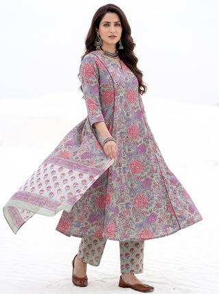 Aina Ektara Set Of Kali Kurta Pants & Dupatta