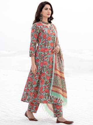 Aina Sayani Set Of Kali Kurta Pants & Dupatta