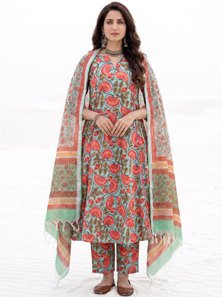 Aina Sayani Set Of Kali Kurta Pants & Dupatta