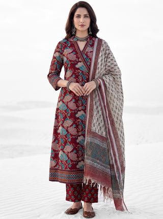 Aina Kashi Set Of Angrakha Kurta Pants & Dupatta