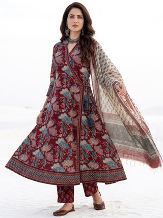 Aina Kashi Set Of Angrakha Kurta Pants & Dupatta