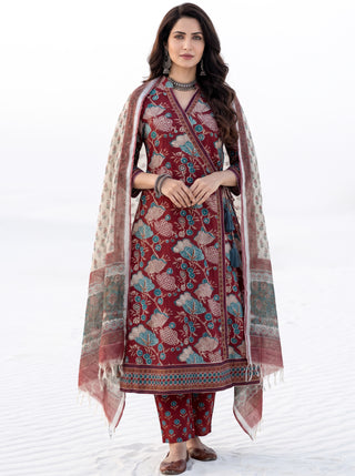Aina Kashi Set Of Angrakha Kurta Pants & Dupatta