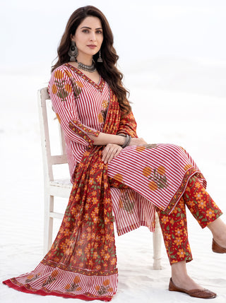 Aina Swara Set Of  Kurta Salwar Pants & Dupatta