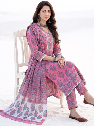 Aina Gatha Set Of  Kurta Salwar Pants & Dupatta