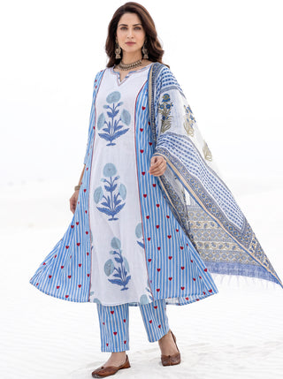 Aina Suraya Set Of Kali Kurta Pants Dupatta