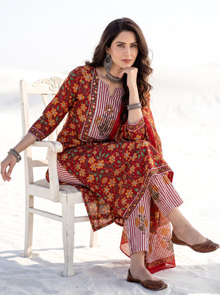 Aina Disha Set Of  Kurta Salwar Pants & Dupatta