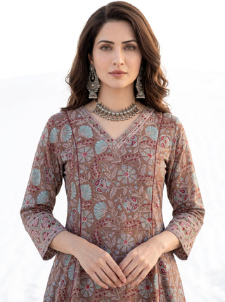 Aina Jiva Set Of Kali Kurta Pants & Dupatta