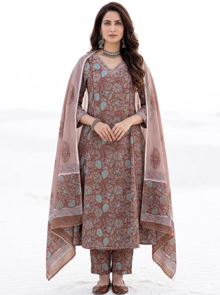 Aina Jiva Set Of Kali Kurta Pants & Dupatta