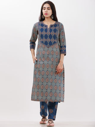 Ajrakh Nazma Set Of Kurta Pants Dupatta