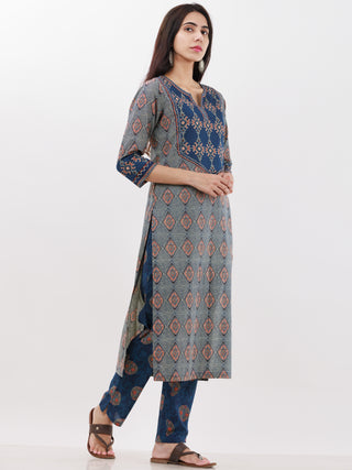 Ajrakh Nazma Set Of Kurta Pants Dupatta