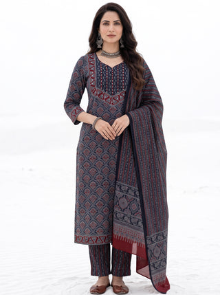 Ajrakh Savida Set of Kurta Salwar Pants & Dupatta