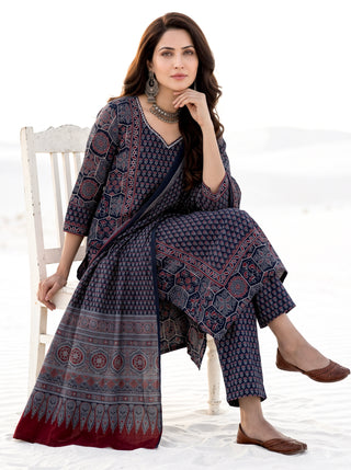 Ajrakh Darpana Set of Kurta Salwar Pants & Dupatta