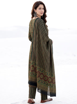 Ajrakh Rajauri Set of Kurta Salwar Pants & Dupatta