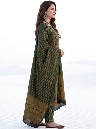 Ajrakh Ranya Set of Kurta Salwar Pants & Dupatta