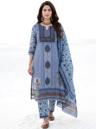 Aina Darmaya Set Of Kota Doria Kurta Pants Dupatta