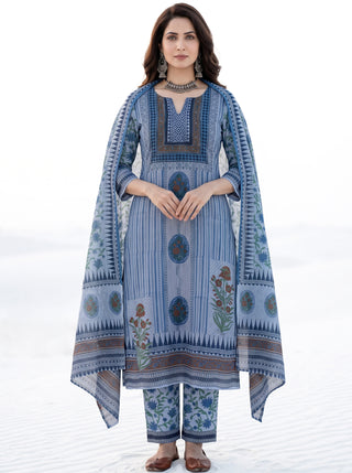 Aina Darmaya Set Of Kota Doria Kurta Pants Dupatta