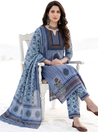 Aina Darmaya Set Of Kota Doria Kurta Pants Dupatta