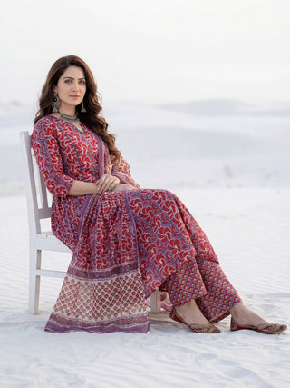 Aina Mahi Set Of Kali Kurta Pants Dupatta