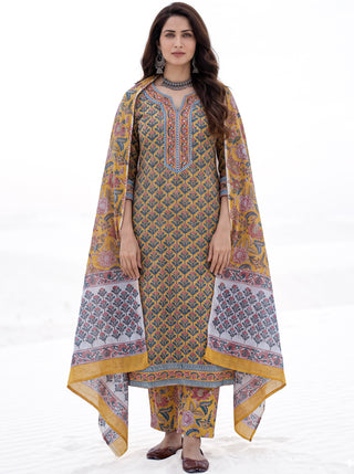 Aina Velara  Set Of Cotton Kurta Pants Dupatta