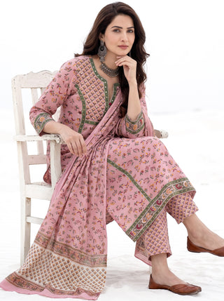 Aina Ida Set Of Cotton Kurta Pants Dupatta