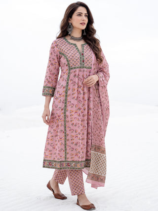 Aina Ida Set Of Cotton Kurta Pants Dupatta