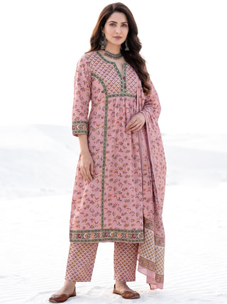 Aina Ida Set Of Cotton Kurta Pants Dupatta