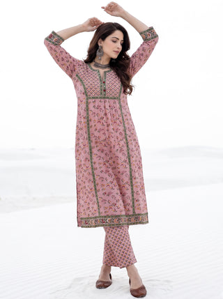 Aina Ida Set Of Cotton Kurta Pants Dupatta