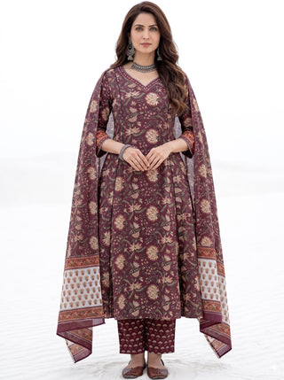 Aina Medhara Set Of Kali Kurta Pants & Dupatta
