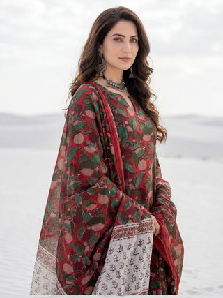 Aina Zoya Set Of Kali Kurta Pants Dupatta