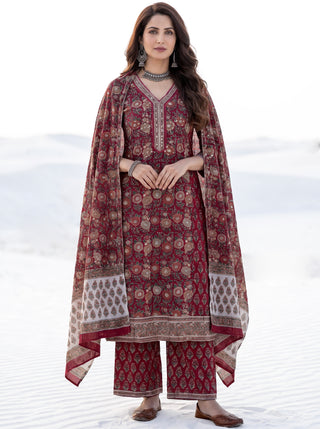 Aina Russar Set Of Kurta Salwar Pants & Dupatta