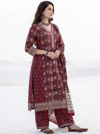 Aina Russar Set Of Kurta Salwar Pants & Dupatta