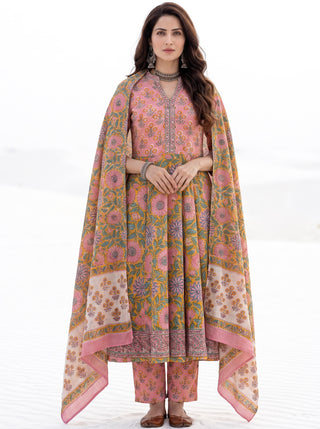 Aina Arohini Set Of Kali Kurta Pants & Dupatta